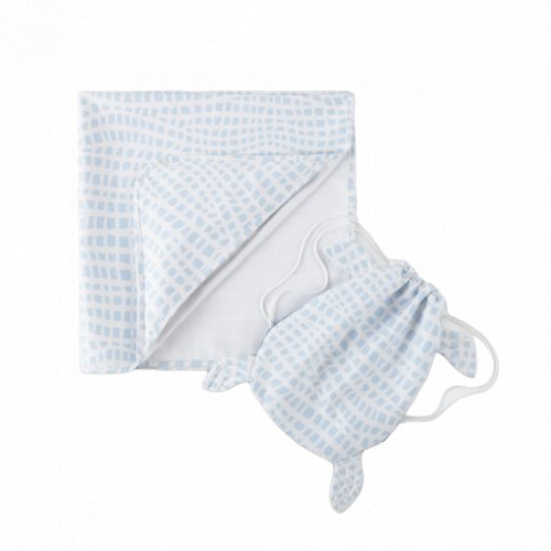 Norwex Kids Hooded Beach Towel with Drawstring Bag White with Blue Squares