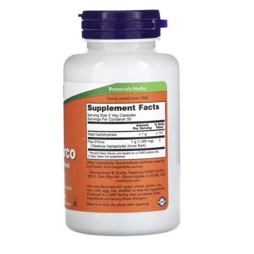 NOW Foods Pau D'Arco 500 mg 100 capsules