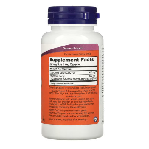 NOW Foods CoQ10 with Hawthorn Berry, 100 mg 90 capsules