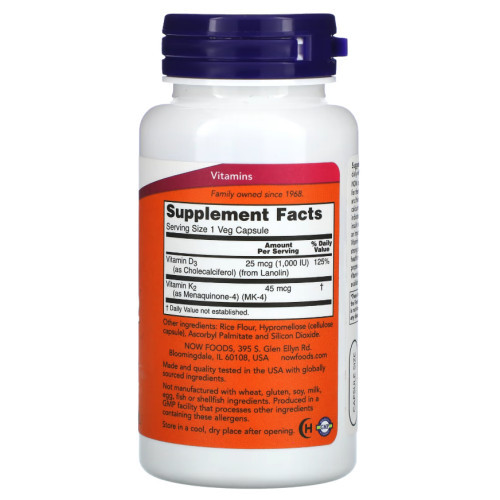 NOW Foods Vitamin D-3 & K-2 120 capsules