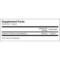 SWANSON Vitamin B12 500 mcg Energy and Metabolism Food Supplement 100 capsules