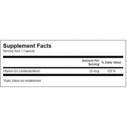 SWANSON High Potency Vitamin D3 1.000 IU (25mcg) Bone and Immune Health 250 kapsulių