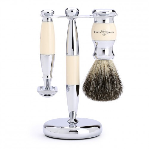 Edwin Jagger Double Edge DE 3 Piece Shaving Set Black