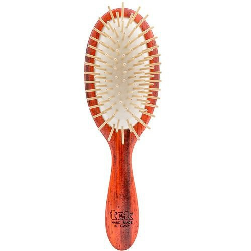 TEK Padouk Wood Oval MP Hairbrush with Long Pins Red