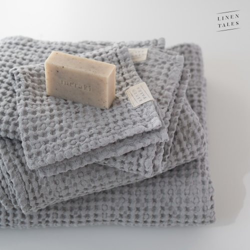 Linen Tales Light Grey Linen & Cotton Honeycomb Waffle Towel 30x30cm