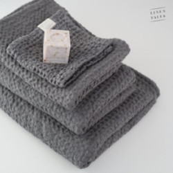 Linen Tales Dark Grey Linen & Cotton Honeycomb Waffle Towel 30x30cm