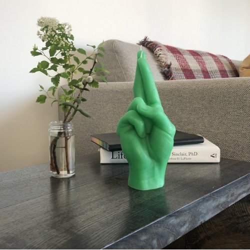 CandleHand Crossed Fingers Candle Green