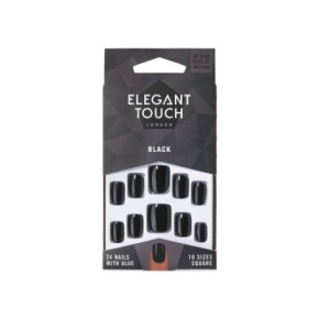Elegant Touch Black Colour Nails- Square Set